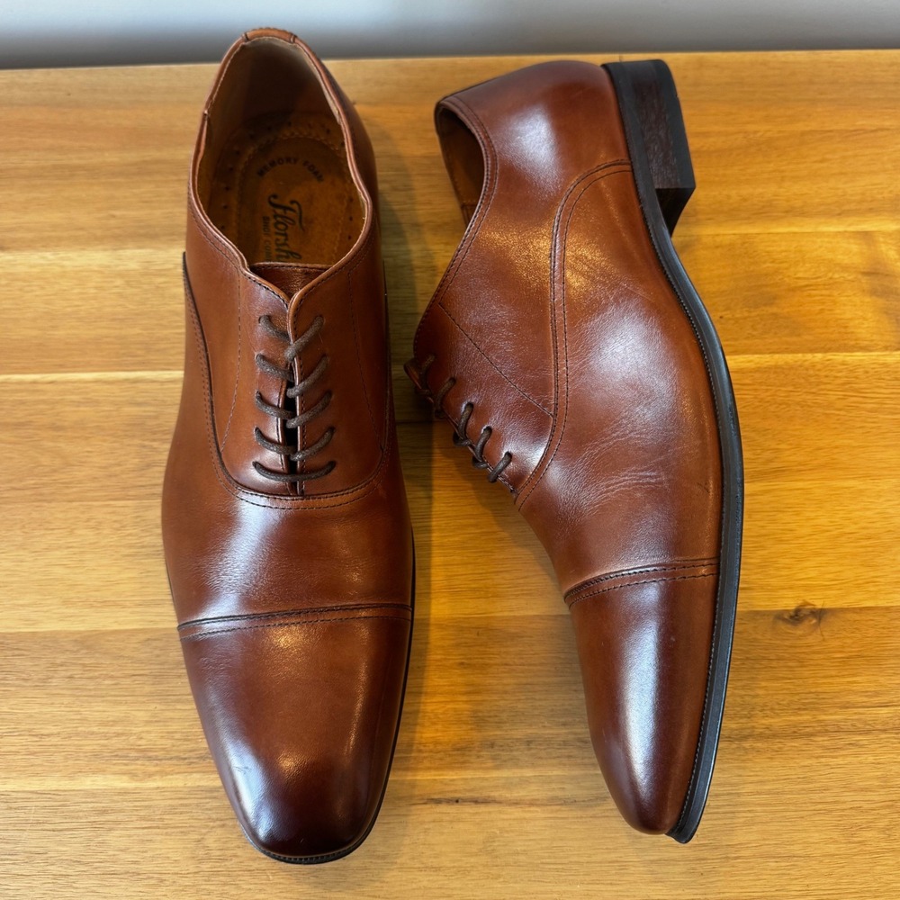 Florsheim Men 12 Cognac Brown Tan Leather Cap Toe Oxford‎ Dress Shoes Classic